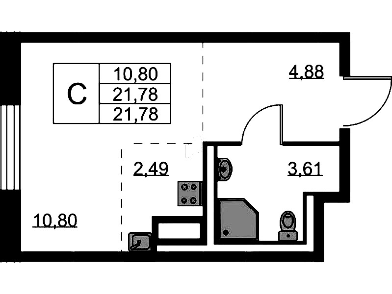 Квартира студия 21.78 м², 7/9 эт., ЖК «Квартал Лаголово»